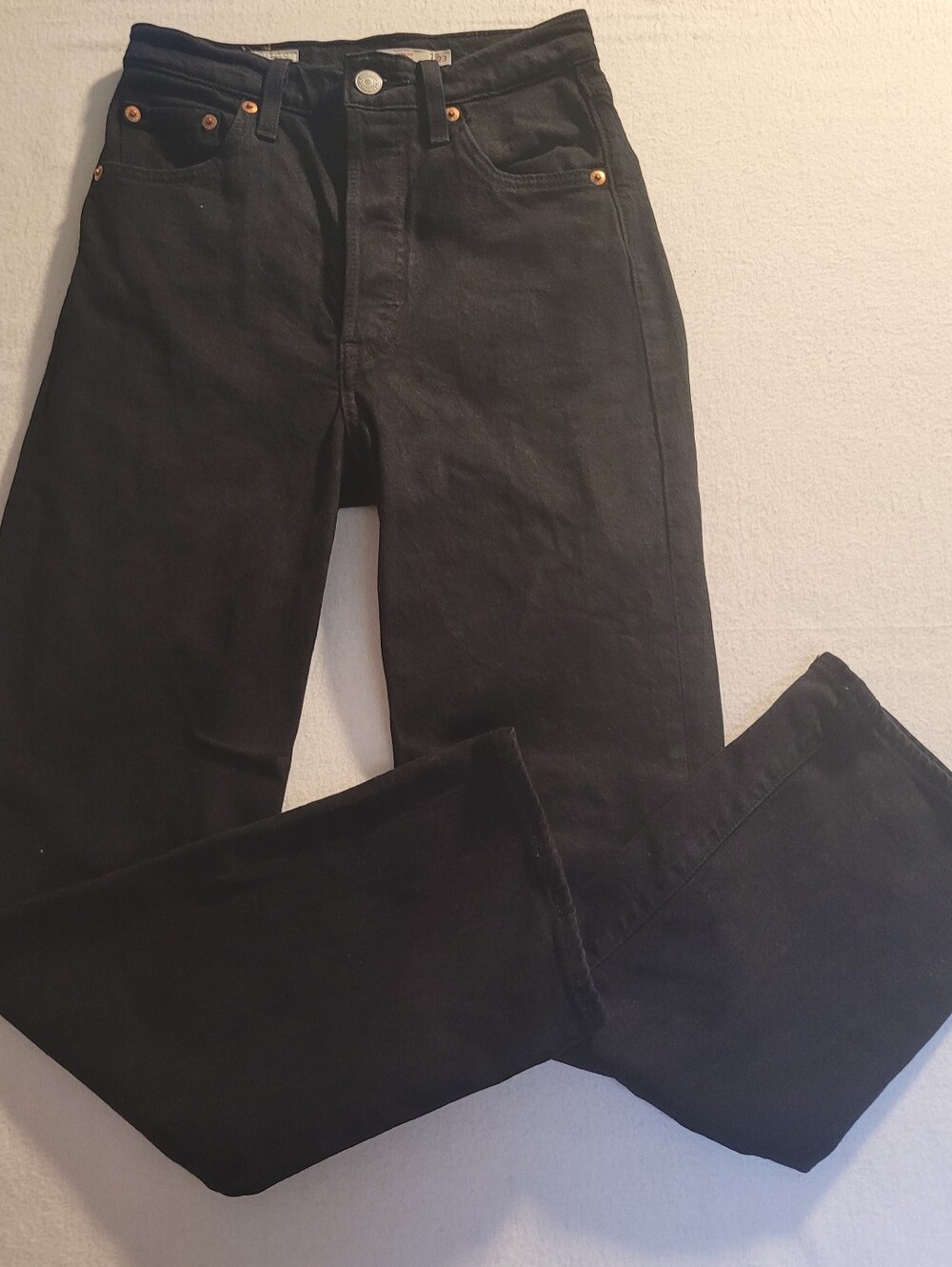 Levi's Ribcage Straight Button Fly Black High Rise Jeans Size 23 Streetwear